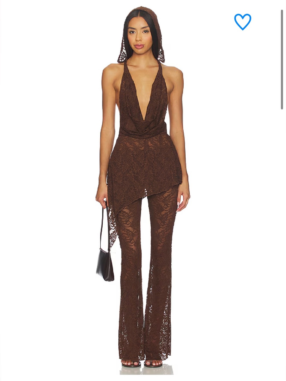 Superdown NWT Colson Pant Set Brown Lace Halter Jumpsuit with Flare Leg